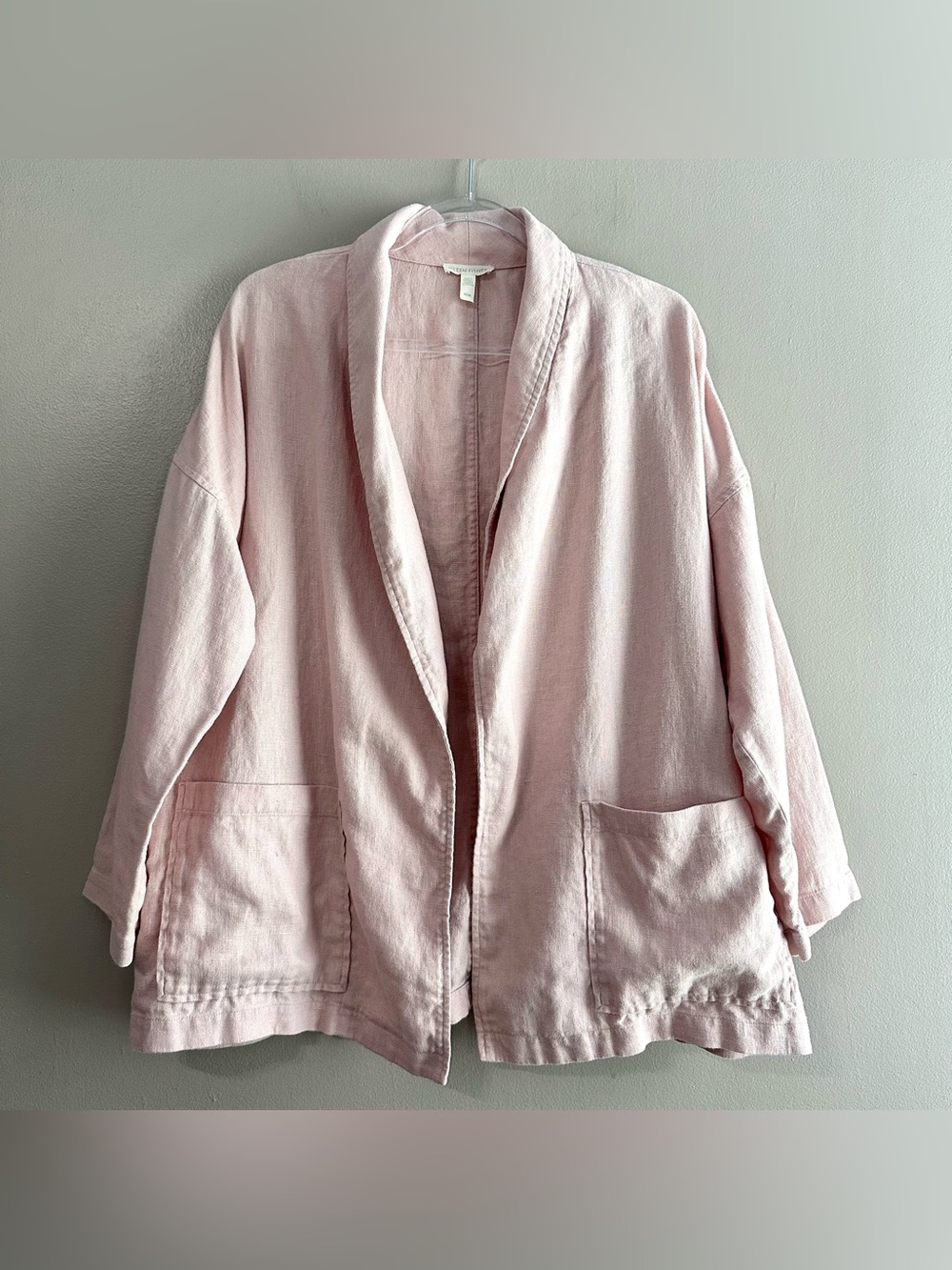 Eileen Fisher 100% Organic Linen Powder Pink Shawl Collar Jacket Womens Medium